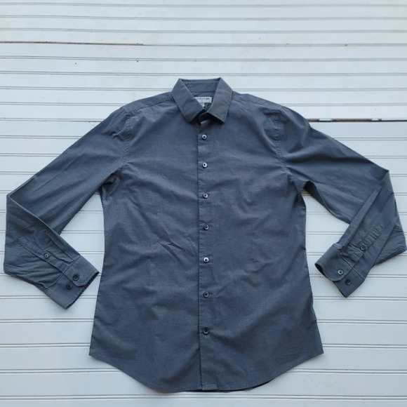 Express Other - Express 1MX Charcoal Gray Men Long Sleeve Button Shirt Slim Fit M 15-15.5
